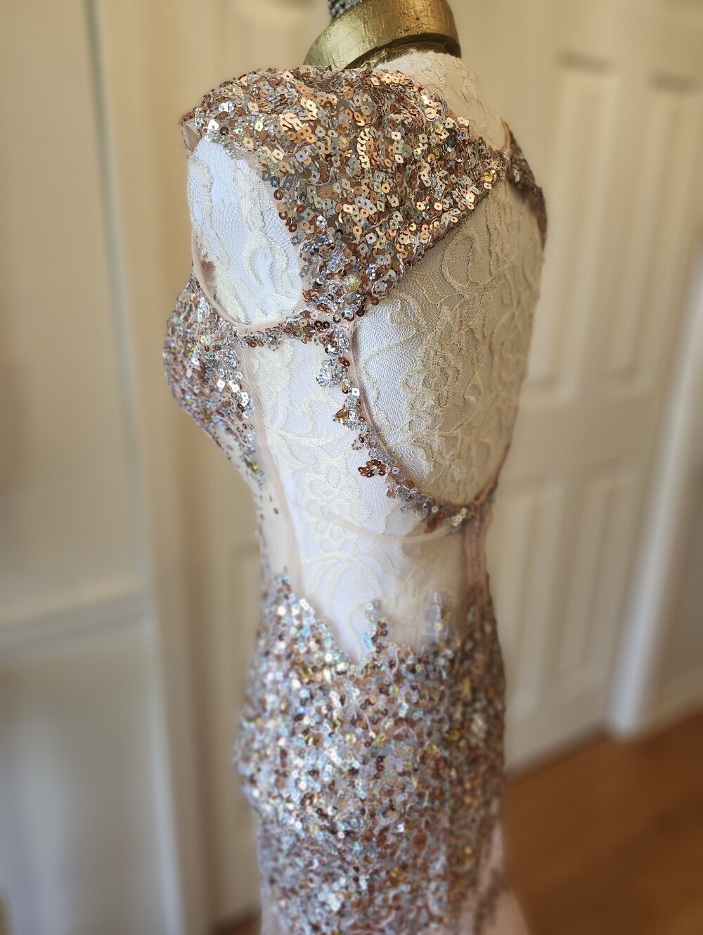 Alyce Paris Rose Gold Sequin Mermaid Open Back Pageant Prom Gown 2010s Size 4 - Picture 6 of 8